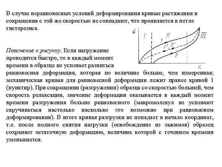 В случае неравновесных условий деформирования кривые растяжения и сокращения с той же скоростью не