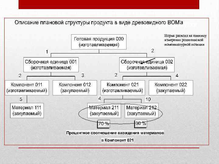 Описание плановой структуры продукта Норма расхода на единицу измерения родительской номенклатурной позиции 