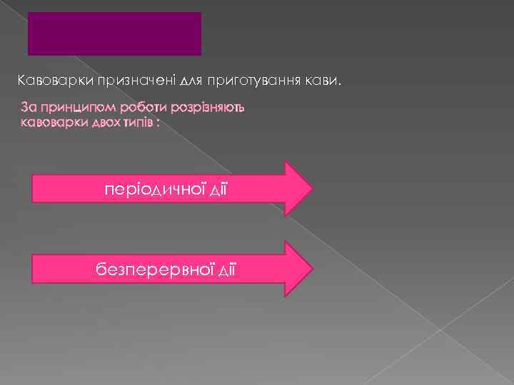 Кавоварки призначені для приготування кави. За принципом роботи розрізняють кавоварки двох типів : періодичної