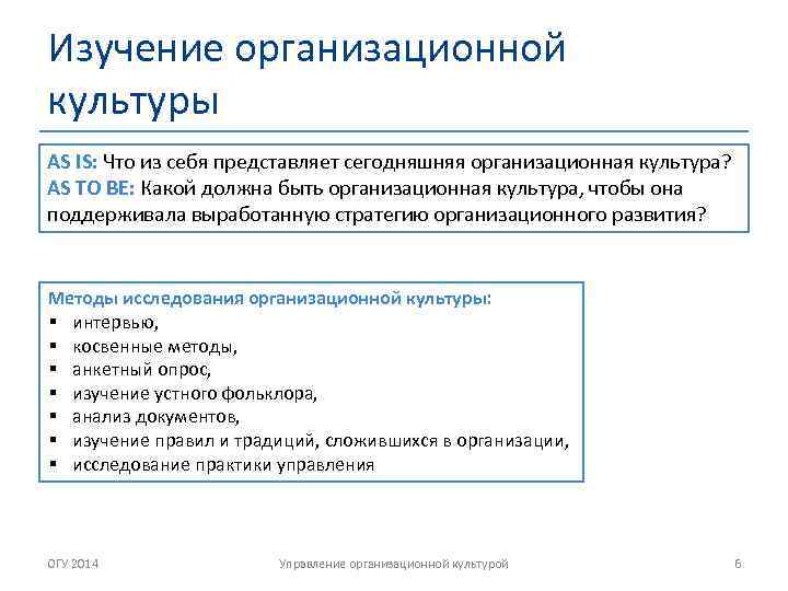 Изучение организационной культуры AS IS: Что из себя представляет сегодняшняя организационная культура? AS TO