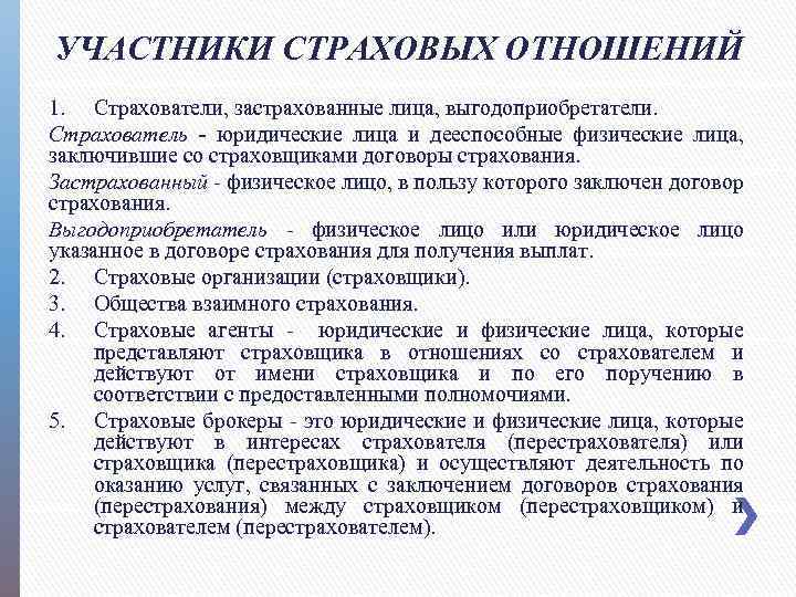 Гпх страховые. Страхователь и застрахованное лицо. Назовите основных участников страховых отношений. Характеристика участников договора страхования. Основные функции страхователя.