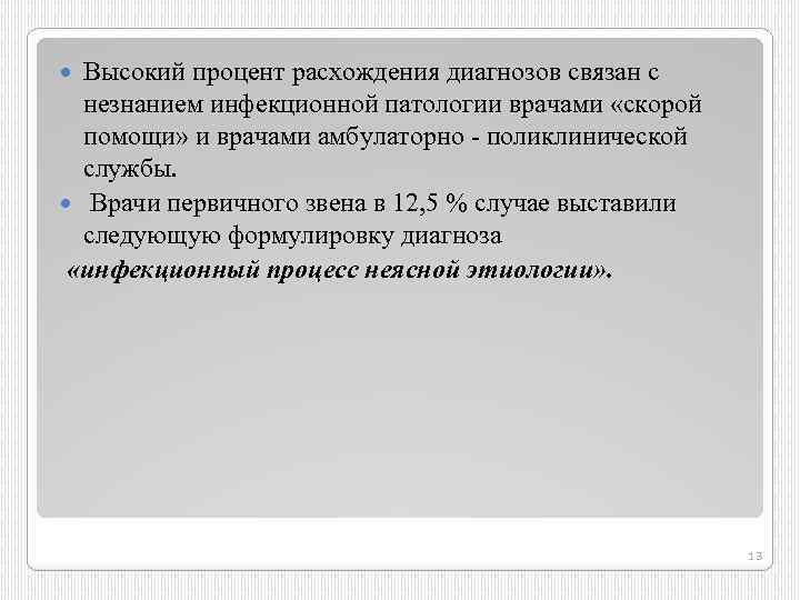 Высокий процент расхождения диагнозов связан с незнанием инфекционной патологии врачами «скорой помощи» и врачами