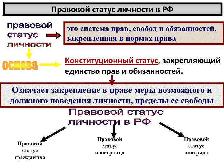 Правовой статус личности в РФ это система прав, свобод и обязанностей, закрепленная в нормах