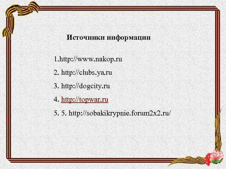 Источники информации 1. http: //www. nakop. ru 2. http: //clubs. ya. ru 3. http: