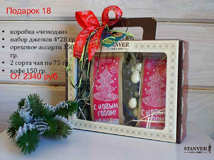 Подарок 18 • коробка «чемодан» • набор джемов 4*28 гр. • ореховое ассорти 150