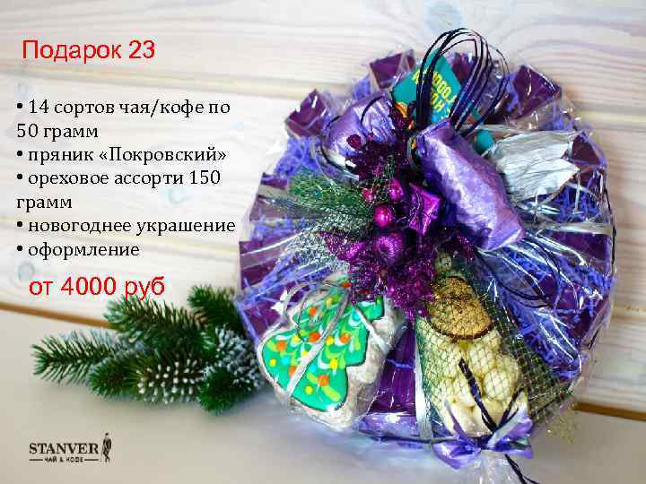 Подарок 23 • 14 сортов чая/кофе по 50 грамм • пряник «Покровский» • ореховое