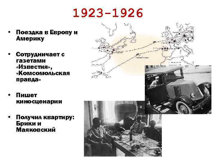 1923 -1926 • Поездка в Европу и Америку • Сотрудничает с газетами «Известия» ,