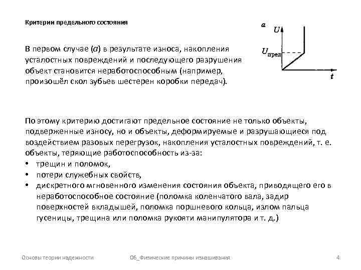 Критерии предельного состояния В первом случае (а) в результате износа, накопления усталостных повреждений и