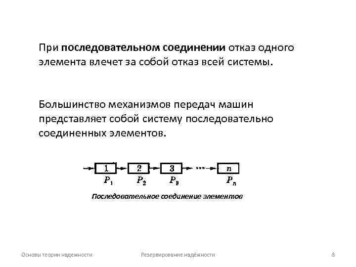 Пользователь последовательно. Надежность при последовательном соединении элементов. Безотказность системы при последовательном соединении элементов.