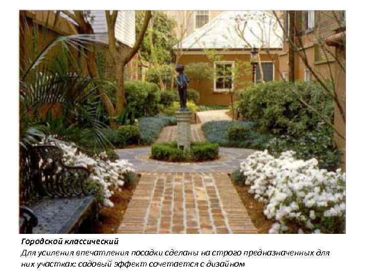 Городской классический Для усиления впечатления посадки сделаны на строго предназначенных для них участках: садовый
