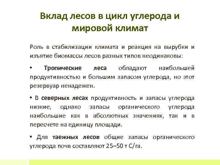 Вклад лесов в цикл углерода и мировой климат Роль в стабилизации климата и реакция