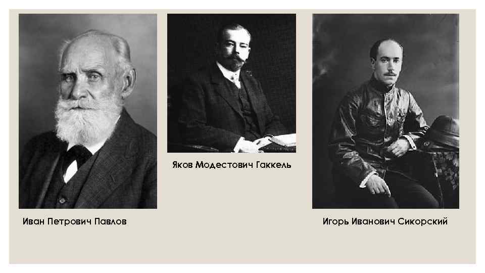 Яков Модестович Гаккель Иван Петрович Павлов Игорь Иванович Сикорский 