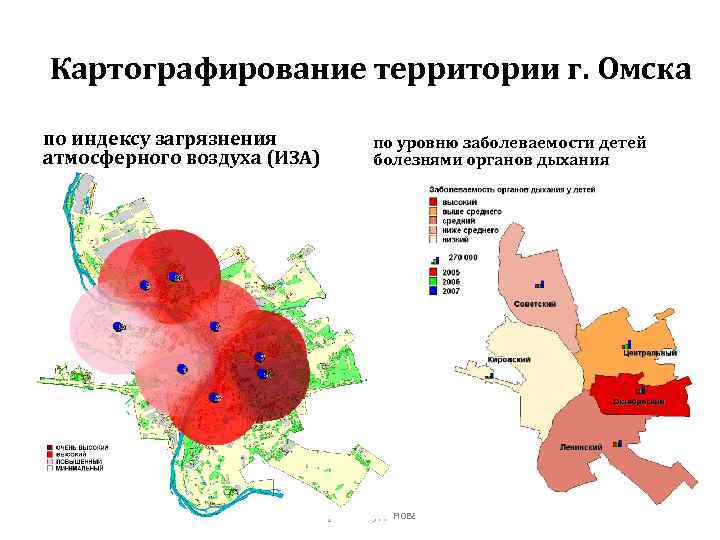 Картографирование территории г. Омска по индексу загрязнения атмосферного воздуха (ИЗА) по уровню заболеваемости детей