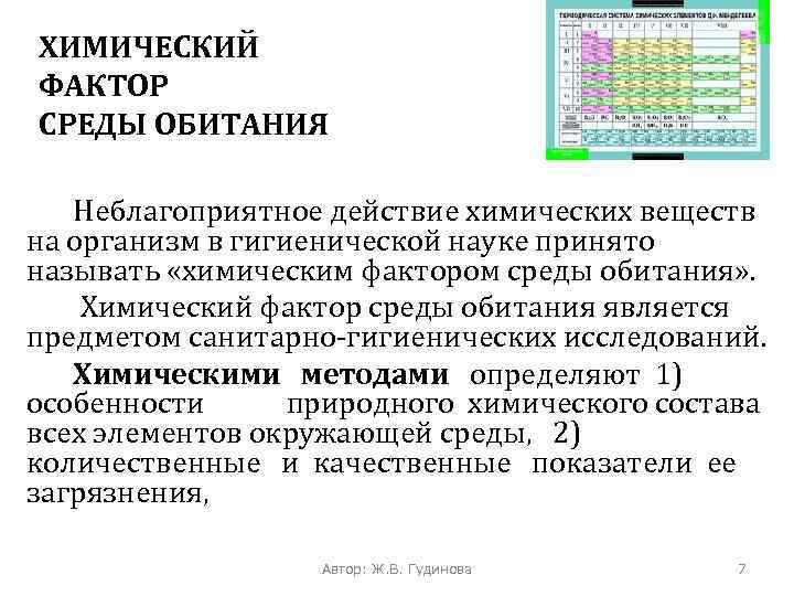 ХИМИЧЕСКИЙ ФАКТОР СРЕДЫ ОБИТАНИЯ Неблагоприятное действие химических веществ на организм в гигиенической науке принято