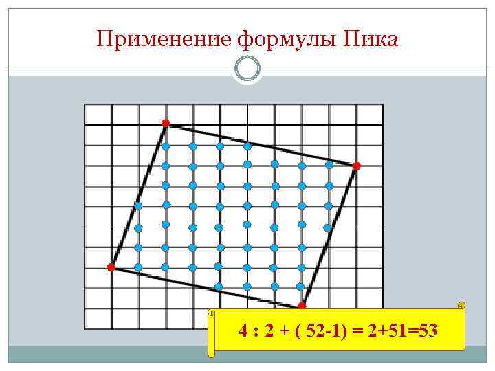 Применение формулы Пика 4 : 2 + ( 52 -1) = 2+51=53 
