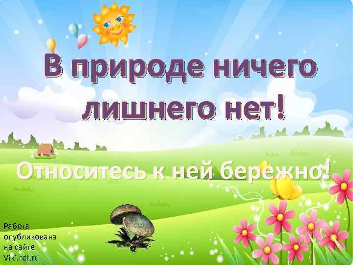 В природе ничего лишнего нет! Относитесь к ней бережно! Работа опубликована на сайте Viki.