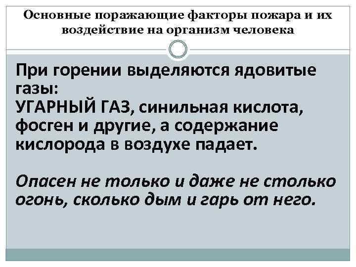 Основные поражающие факторы пожара и их воздействие на организм человека При горении выделяются ядовитые