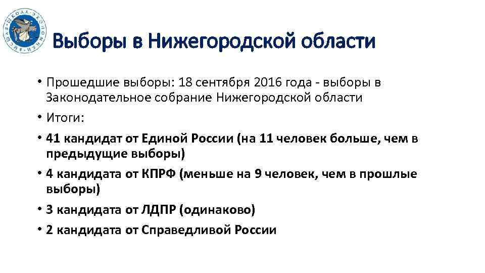 Выборы в Нижегородской области • Прошедшие выборы: 18 сентября 2016 года - выборы в