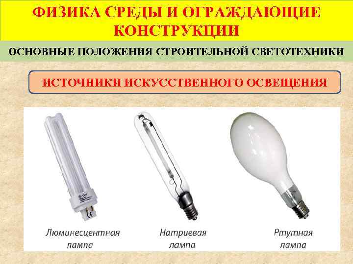 ФИЗИКА СРЕДЫ И ОГРАЖДАЮЩИЕ КОНСТРУКЦИИ ОСНОВНЫЕ ПОЛОЖЕНИЯ СТРОИТЕЛЬНОЙ СВЕТОТЕХНИКИ ИСТОЧНИКИ ИСКУССТВЕННОГО ОСВЕЩЕНИЯ 