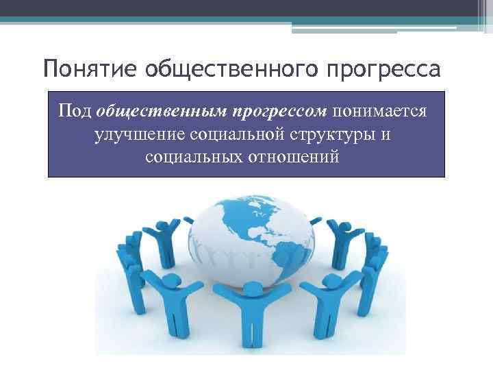 Понятие общественного прогресса Под общественным прогрессом понимается улучшение социальной структуры и социальных отношений 