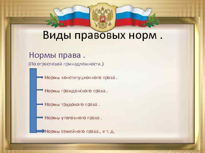 Виды правовых норм. Нормы права. (По отраслевой принадлежности. ) Нормы конституционного права. Нормы гражданского