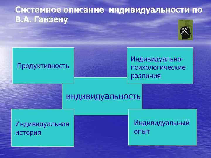 Системное описание индивидуальности по В. А. Ганзену Продуктивность Индивидуально психологические различия индивидуальность Индивидуальная история