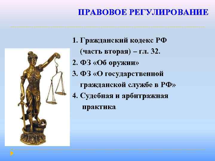 ПРАВОВОЕ РЕГУЛИРОВАНИЕ 1. Гражданский кодекс РФ (часть вторая) – гл. 32. 2. ФЗ «Об