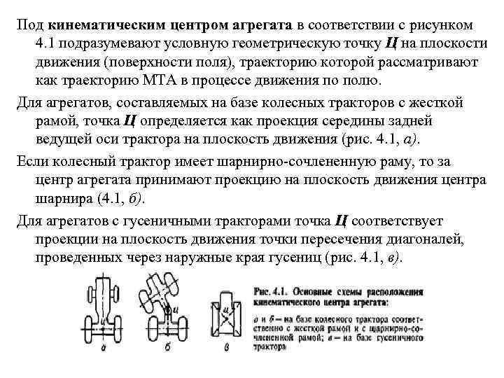 Под кинематическим центром агрегата в соответствии с рисунком 4. 1 подразумевают условную геометрическую точку