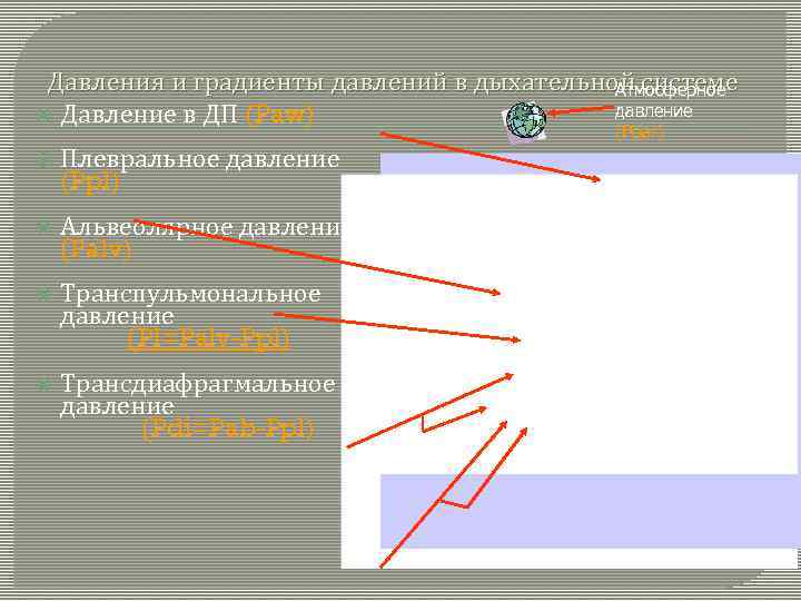 Давления и градиенты давлений в дыхательной системе Атмосферное давление Давление в ДП (Paw) (Pbar)