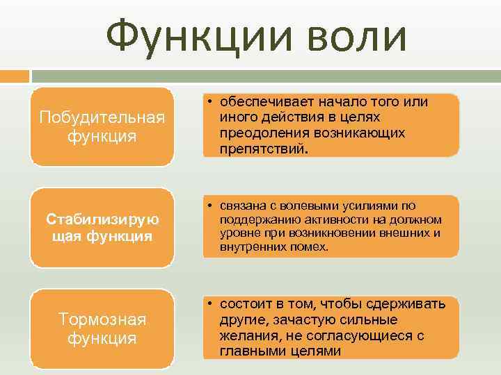 Функции волевых действий схема