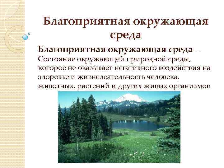 Благоприятная окружающая среда — Состояние окружающей природной среды, которое не оказывает негативного воздействия на