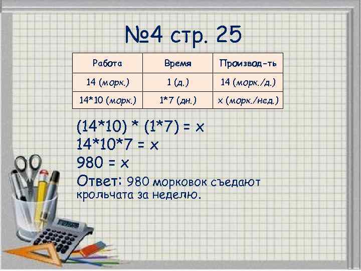 № 4 стр. 25 Работа Время Производ-ть 14 (морк. ) 1 (д. ) 14