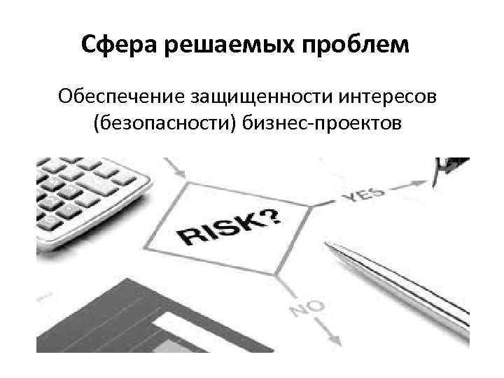 Сфера решаемых проблем Обеспечение защищенности интересов (безопасности) бизнес-проектов 