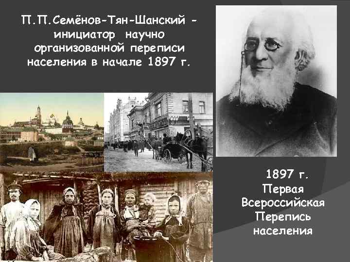 П. П. Семёнов-Тян-Шанский инициатор научно организованной переписи населения в начале 1897 г. Первая Всероссийская