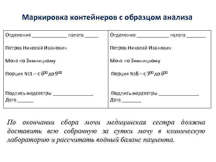 Направление на анализ мочи по зимницкому образец