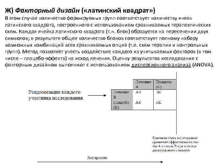 Ж) Факторный дизайн ( «латинский квадрат» ) В этом случае количество формируемых групп соответствует