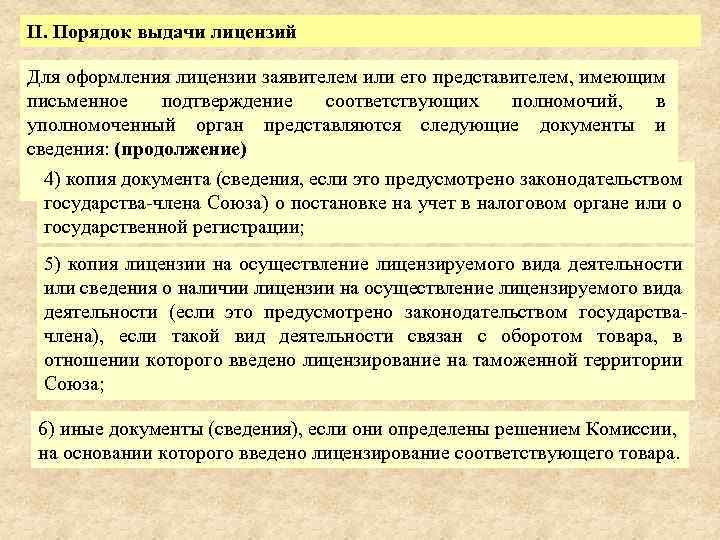 II. Порядок выдачи лицензий Для оформления лицензии заявителем или его представителем, имеющим письменное подтверждение