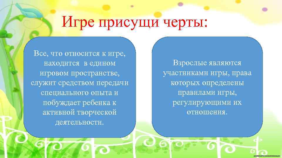 Игре присущи черты: Все, что относится к игре, находится в едином игровом пространстве, служит