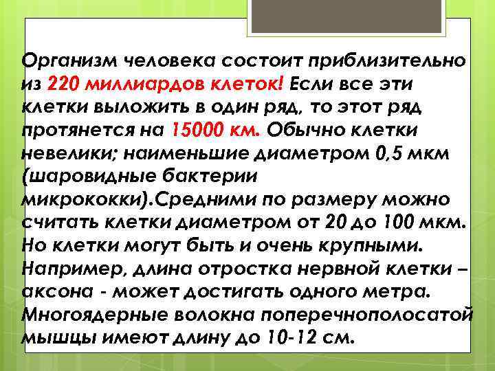 Организм человека состоит приблизительно из 220 миллиардов клеток! Если все эти клетки выложить в