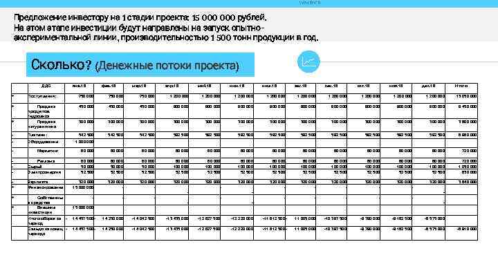 Предложение инвестору на 1 стадии проекта: 15 000 рублей. На этом этапе инвестиции будут