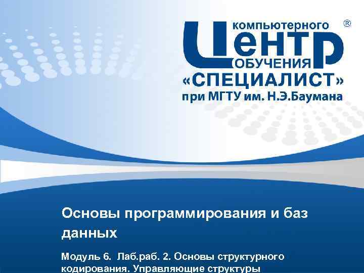 Основы программирования и баз данных Модуль 6. Лаб. раб. 2. Основы структурного кодирования. Управляющие