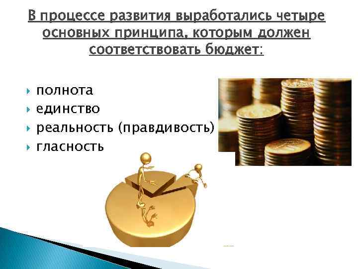 В процессе развития выработались четыре основных принципа, которым должен соответствовать бюджет: полнота единство реальность