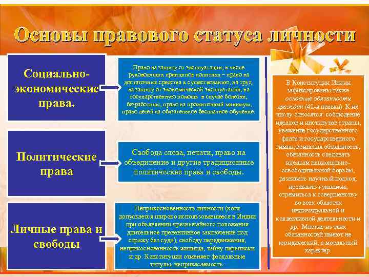 Основы правового статуса личности Социальноэкономические права. Право на защиту от эксплуатации, в числе руководящих