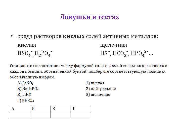 Среда раствора кислых солей