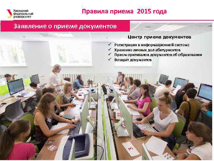 Правила приема 2015 года Заявление о приеме документов Центр приема документов ü ü Регистрация