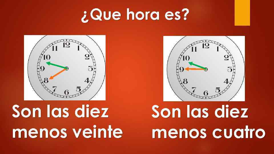 ¿Que hora es? Son las diez menos veinte Son las diez menos cuatro 