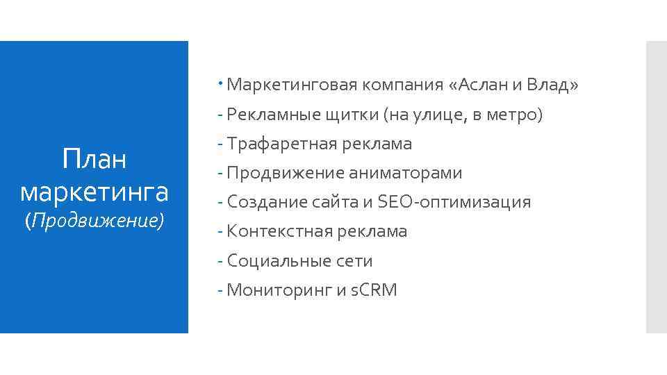 План маркетинга (Продвижение) Маркетинговая компания «Аслан и Влад» - Рекламные щитки (на улице, в