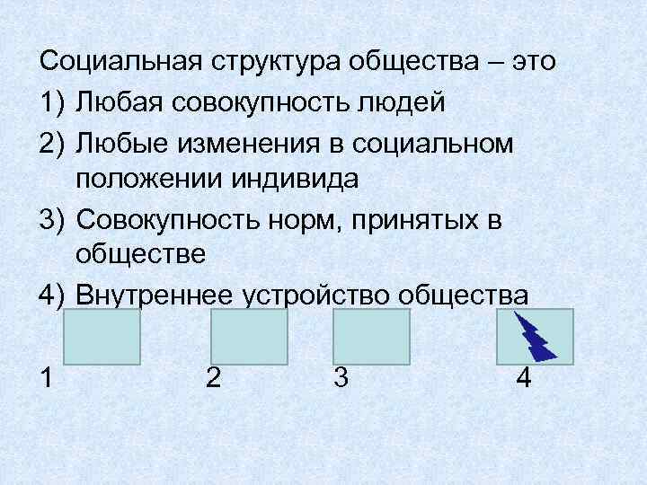 Социальная структура общества – это 1) Любая совокупность людей 2) Любые изменения в социальном