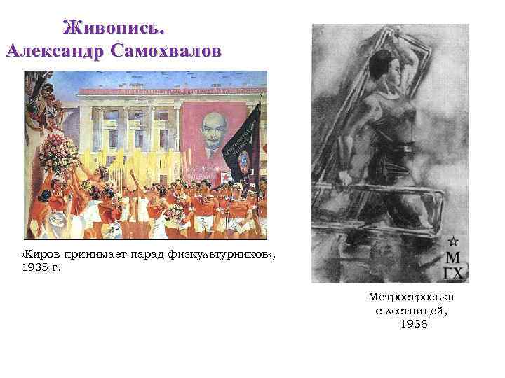 Живопись. Александр Самохвалов «Киров принимает парад физкультурников» , 1935 г. Метростроевка с лестницей, 1938