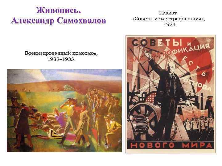 Живопись. Александр Самохвалов Военизированный комсомол, 1932– 1933. Плакат «Советы и электрификация» , 1924 